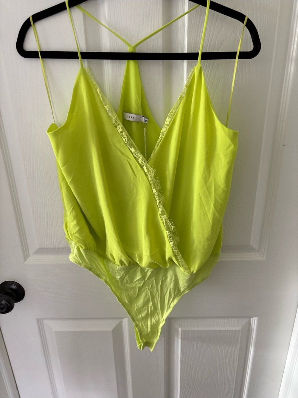Lush Neon Lime Lace Trim Strappy One-Piece Bodysuit